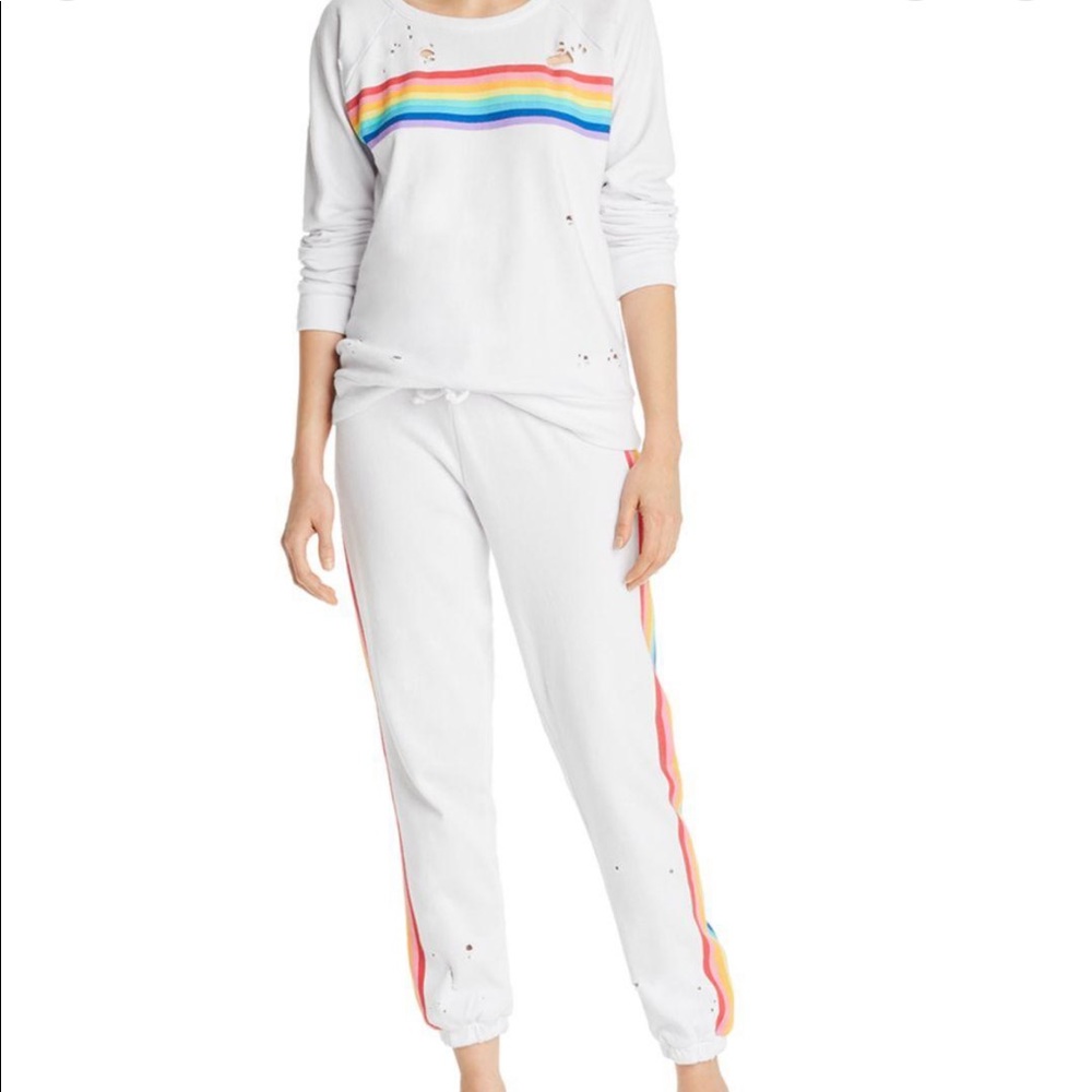 Chaser Rainbow Striped Distressed Sweatsuit Set